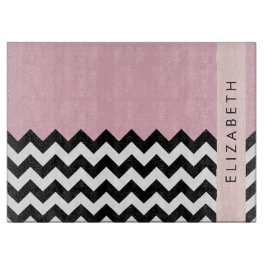 Zwart-wit Zigzag, Chevron, Roze, Jouw naam Snijplank