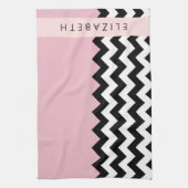 Zwart-wit Zigzag, Chevron, Roze, Jouw naam Theedoek (Verticaal)