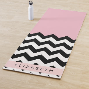 Zwart-wit Zigzag, Chevron, Roze, Jouw naam Yogamat