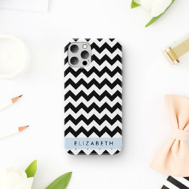 Zwart-wit zigzag-, chevronpatroon, jouw naam iPhone 16 hoesje
