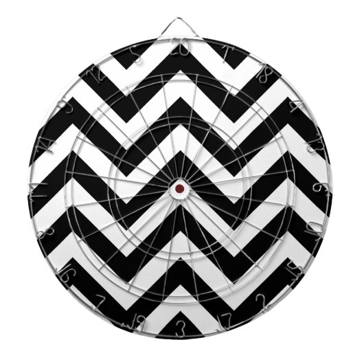 Zwart-wit Zigzag Chevrons Patroon Dartbord (Voorkant)