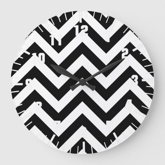 Zwart-wit Zigzag Chevrons Patroon Grote Klok (Voorkant)