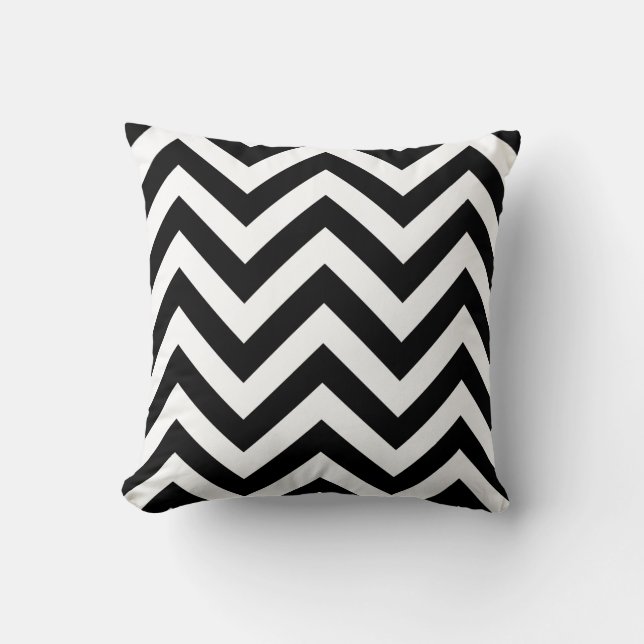 Zwart-wit Zigzag Chevrons Patroon Kussen (Voorkant)