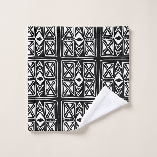 Zwart-wit Zigzag Geometric Boho Patroon Bad Handdoek (Wasdoekje)
