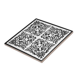 Zwart-wit zigzag golvend patroon Abstracte Kunst Tegeltje