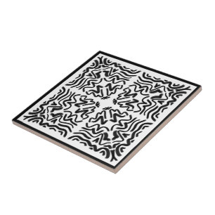 Zwart-wit zigzag golvend patroon Abstracte Kunst  Tegeltje