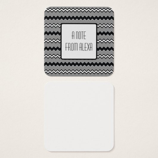 Zwart & Wit ZigZag Patroon Berichtnotities Vierkante Visitekaartjes (Voorkant /achterkant)