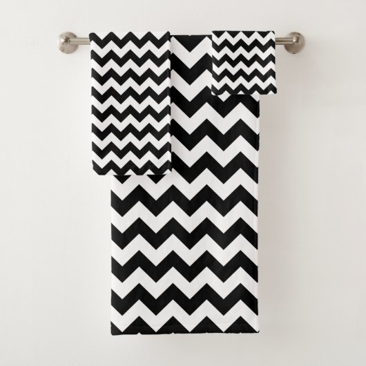 Zwart-wit zigzag patroon, Chevron Pattern Bad Handdoek (Insitu)