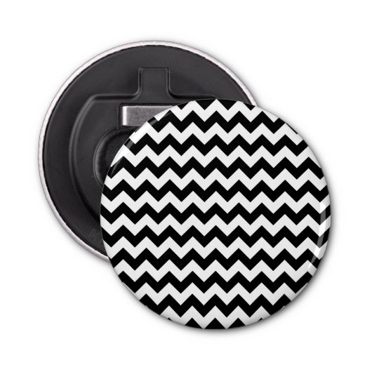 Zwart-wit zigzag patroon, Chevron Pattern Button Flesopener (Voorkant)