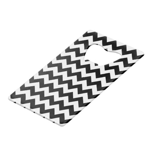 Zwart-wit zigzag patroon, Chevron Pattern Creditkaart Flessenopener (Achterkant Gekanteld)