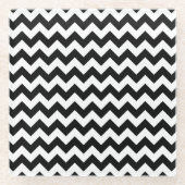 Zwart-wit zigzag patroon, Chevron Pattern Glazen Onderzetter (Voorkant)