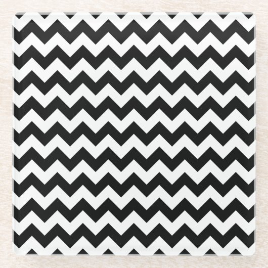 Zwart-wit zigzag patroon, Chevron Pattern Glazen Onderzetter (Voorkant)
