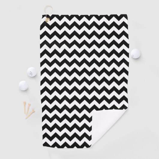 Zwart-wit zigzag patroon, Chevron Pattern Golfhanddoek (Insitu)