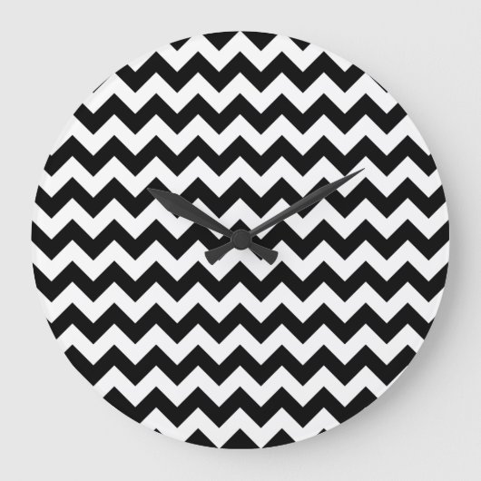Zwart-wit zigzag patroon, Chevron Pattern Grote Klok (Voorkant)