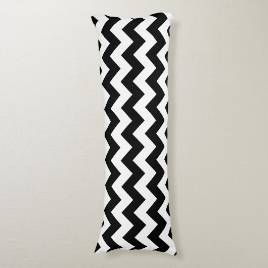 Zwart-wit zigzag patroon, Chevron Pattern Lichaamskussen (Voorkant Verticaal)