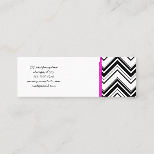 Zwart-wit zigzag patroon, Chevron Pattern Mini Visitekaartje (Achterkant)