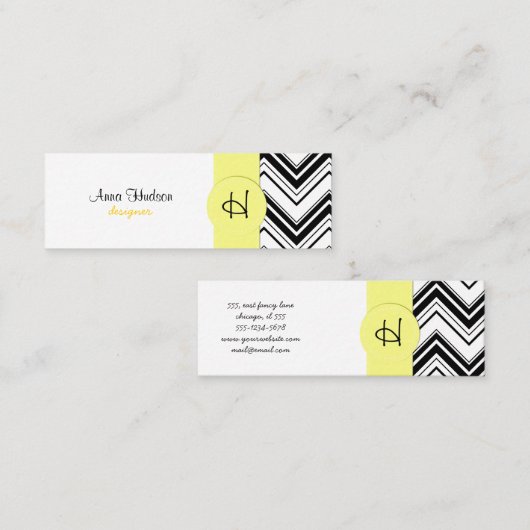 Zwart-wit zigzag patroon, Chevron Pattern Mini Visitekaartje (Voorkant / Achterkant)