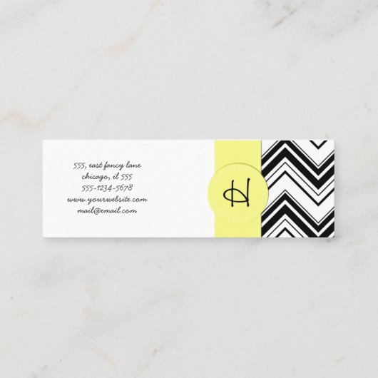 Zwart-wit zigzag patroon, Chevron Pattern Mini Visitekaartje (Achterkant)