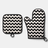 Zwart-wit zigzag patroon, Chevron Pattern Ovenwant & Pannenlap Set (Voorkant)