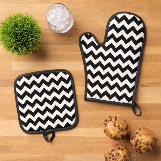 Zwart-wit zigzag patroon, Chevron Pattern Ovenwant & Pannenlap Set (Top down)