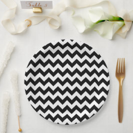 Zwart-wit zigzag patroon, Chevron Pattern Papieren Bordje