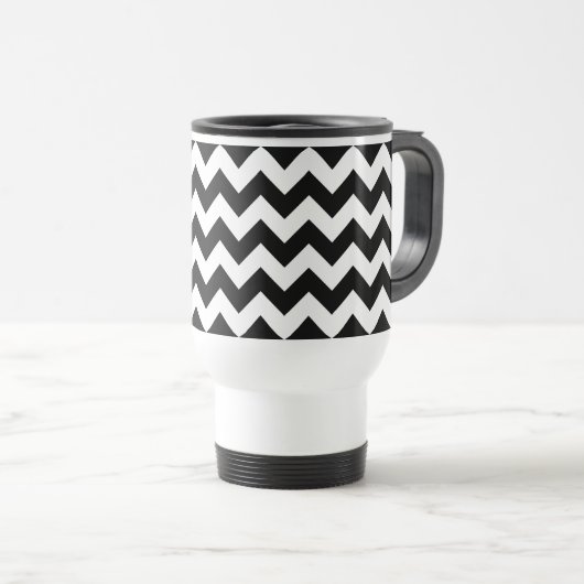 Zwart-wit zigzag patroon, Chevron Pattern Reisbeker (Voorkant rechts)