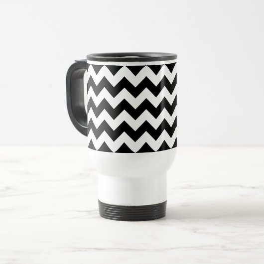 Zwart-wit zigzag patroon, Chevron Pattern Reisbeker (Voorkant links)
