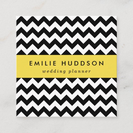 Zwart-wit zigzag patroon, Chevron Pattern Vierkante Visitekaartje (Voorkant)