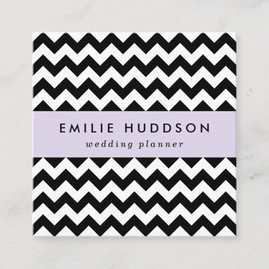Zwart-wit zigzag patroon, Chevron Pattern Vierkante Visitekaartje (Voorkant)