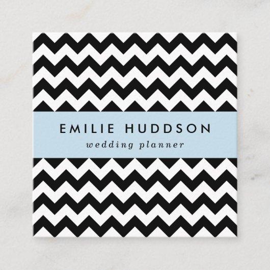 Zwart-wit zigzag patroon, Chevron Pattern Vierkante Visitekaartje (Voorkant)