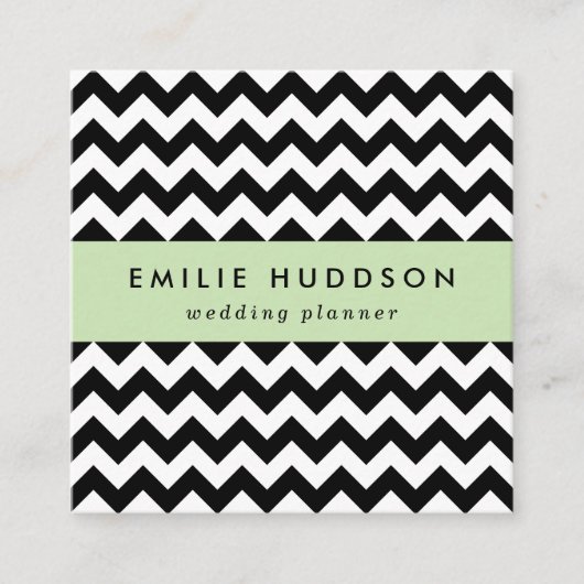 Zwart-wit zigzag patroon, Chevron Pattern Vierkante Visitekaartje (Voorkant)