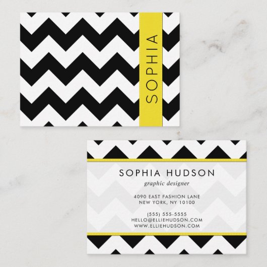 Zwart-wit zigzag patroon, Chevron Pattern Visitekaartje (Voorkant / Achterkant)