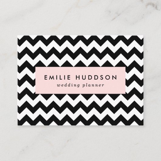 Zwart-wit zigzag patroon, Chevron Pattern Visitekaartje (Voorkant)