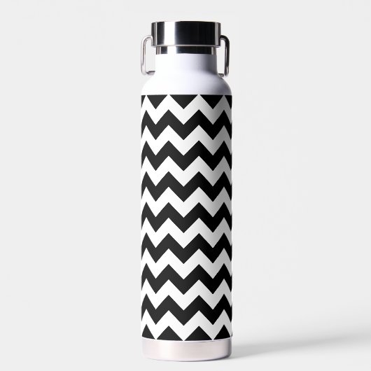 Zwart-wit zigzag patroon, Chevron Pattern Waterfles (Voorkant)