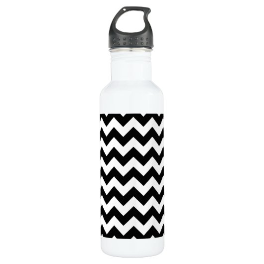 Zwart-wit zigzag patroon, Chevron Pattern Waterfles (Voorkant)