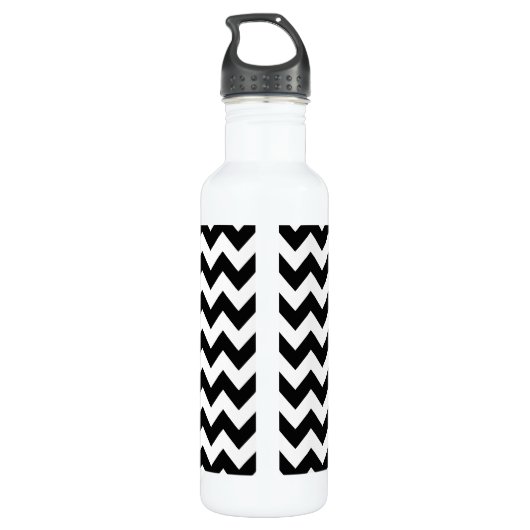 Zwart-wit zigzag patroon, Chevron Pattern Waterfles (Achterkant)