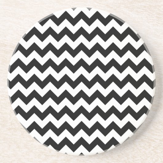 Zwart-wit zigzag patroon, Chevron Pattern Zandsteen Onderzetter (Voorkant)