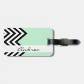 Zwart-wit Zigzag Patroon, Groen, Jouw naam Bagagelabel (Achterkant horizontaal)