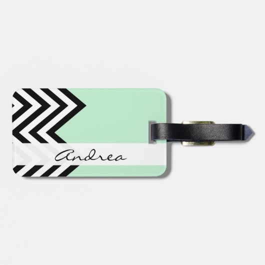 Zwart-wit Zigzag Patroon, Groen, Jouw naam Bagagelabel (Achterkant horizontaal)