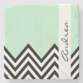 Zwart-wit Zigzag Patroon, Groen, Jouw naam Stenen Onderzetter (Voorkant)