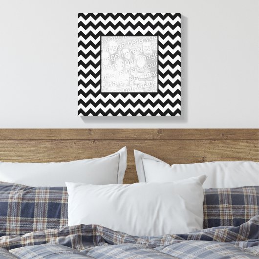 Zwart-wit Zigzag Square Border Foto Canvas Afdruk (Insitu (Slaapkamer))