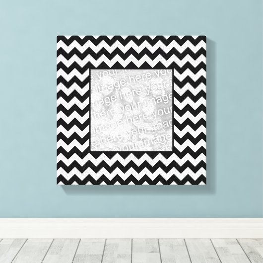 Zwart-wit Zigzag Square Border Foto Canvas Afdruk (Insitu (Houten vloer))
