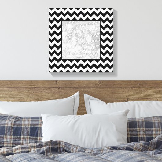 Zwart-wit Zigzag Square Border Foto Canvas Afdruk (Insitu (Slaapkamer))