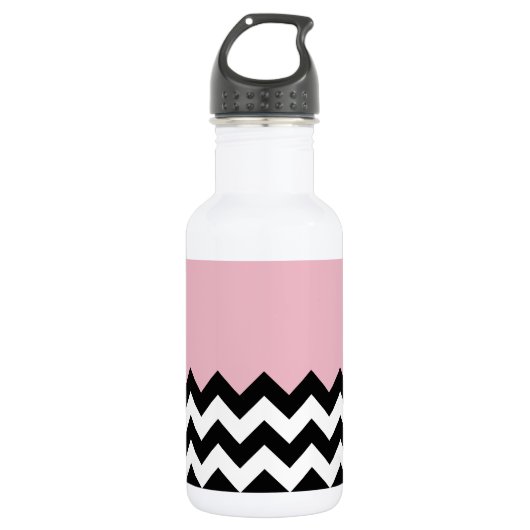 Zwart-wit zigzagpatroon, Chevron, Roze Waterfles (Voorkant)