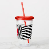 Zwart-wit zigzagpatroon met rode monogram acryl drinkbeker (Links)