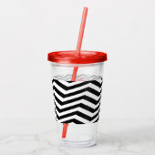 Zwart-wit zigzagpatroon met rode monogram acryl drinkbeker (Achterkant)