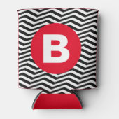 Zwart-wit zigzagpatroon met rode monogram blikjeskoeler (Voorkant)