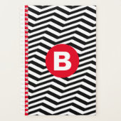 Zwart-wit zigzagpatroon met rode monogram planner (Voorkant)