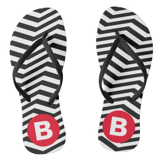 Zwart-wit zigzagpatroon met rode monogram teenslippers (Voetbed)