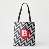 Zwart-wit zigzagpatroon met rode monogram tote bag (Voorkant)